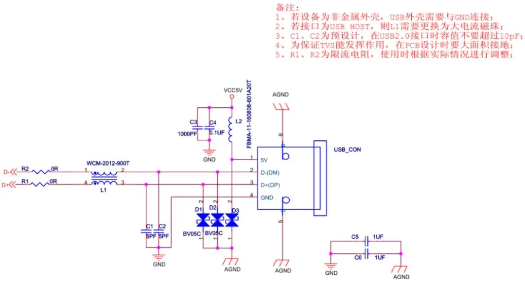 USB2.0接口EMC设计标准电路