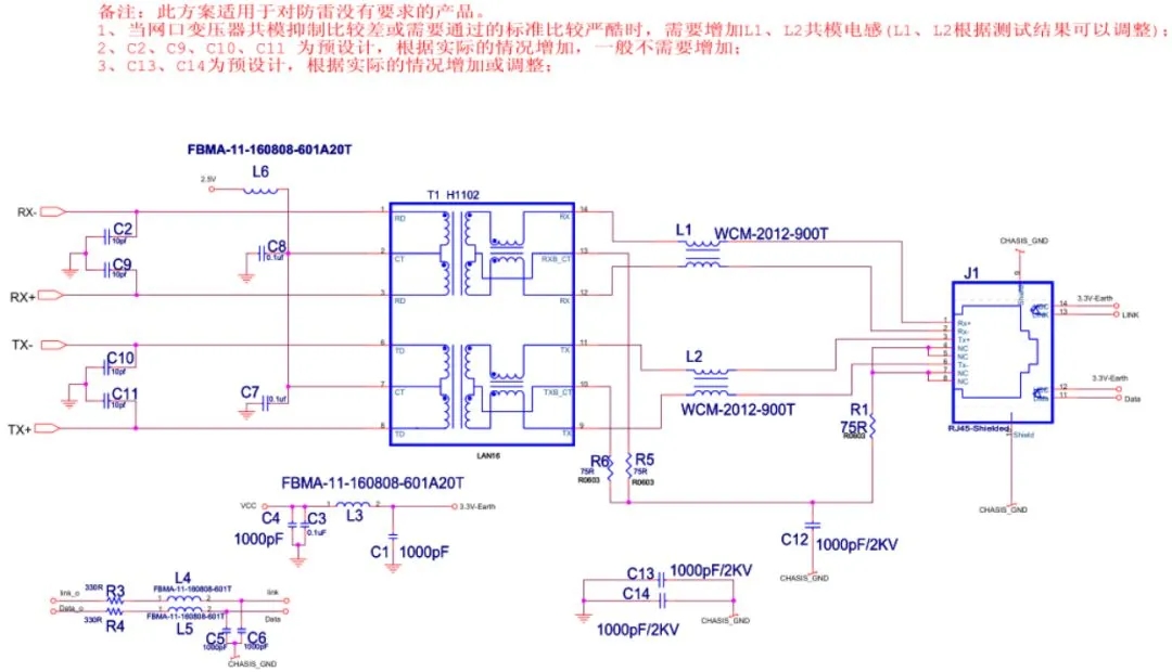 以太网EMC(EMI)设计标准电路