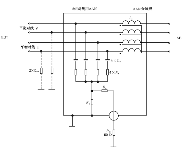  用于2对非屏蔽平衡线的ISN (分压系数=34dB)